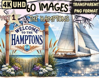 Hamptons Clipart – 60 Coastal Village PNG Illustrations (Digital Download)