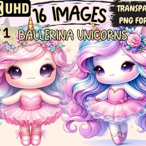 Ballerina Unicorns Clipart - 16 PNG Graceful Unicorn Graphics, Ballet-Themed Printables, Instant Digital Download, Unlimited Commercial Use