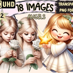 Angels (P2) Clipart - 18 PNG Adorable Little Angels Graphics, Cute Holy Girls Printables, Instant Digital Download, Unlimited Commercial Use