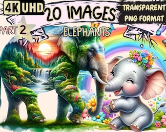Elephant Clipart – 20 Adorable PNG Graphics, Commercial Use (Digital Download)