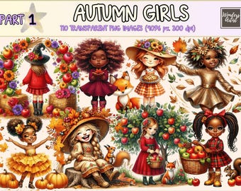 Autumn Girls Clipart – Fall Season PNG Illustrations (Digital Download)