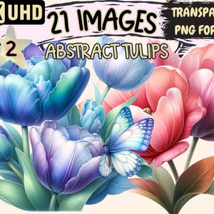 Abstract Tulips (P2) Clipart - 21 PNG Modern Tulip Graphics, Artistic Printables, Instant Digital Download, Unlimited Commercial Use Crafts