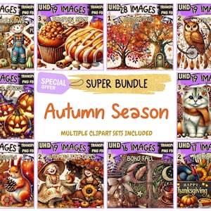 Autumn Season SUPER BUNDLE - 25 Clipart Bundles Inside, Fall Leaves & Cozy Graphics, Mega Promo Clipart, Digital Download, Commercial Use