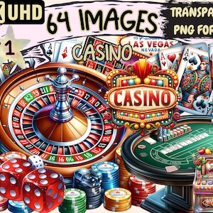 Casino Clipart - 64 PNG Vibrant Casino Graphics, Gambling Printables, Instant Digital Download, Unlimited Commercial Use for Crafts Designs