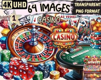 Casino Clipart - 64 PNG Vibrant Casino Graphics, Gambling Printables, Instant Digital Download, Unlimited Commercial Use for Crafts Designs