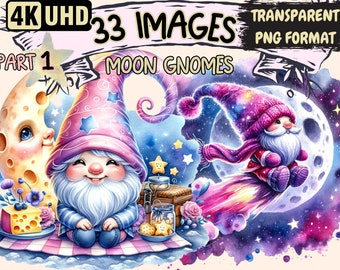 Moon Gnomes Clipart – 33 PNG Mystical Graphics, Celestial Printables (Digital Download)
