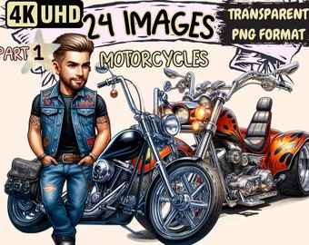 Motorcycle Clipart – 24 PNG Biker Graphics, Commercial Use (Digital Download)