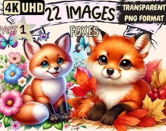 Foxes Clipart – 22 PNG Adorable Woodland Graphics (Digital Download)