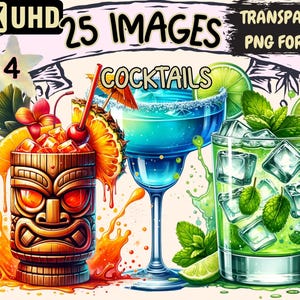 Cocktails (P4) Clipart - 25 PNG Vibrant Cocktail Graphics, Drink Printables, Instant Digital Download, Unlimited Commercial Use Crafts