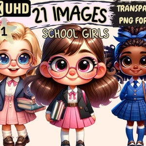 School Girls Clipart Bundle – 21 PNG Educational Graphics (Digital Download)