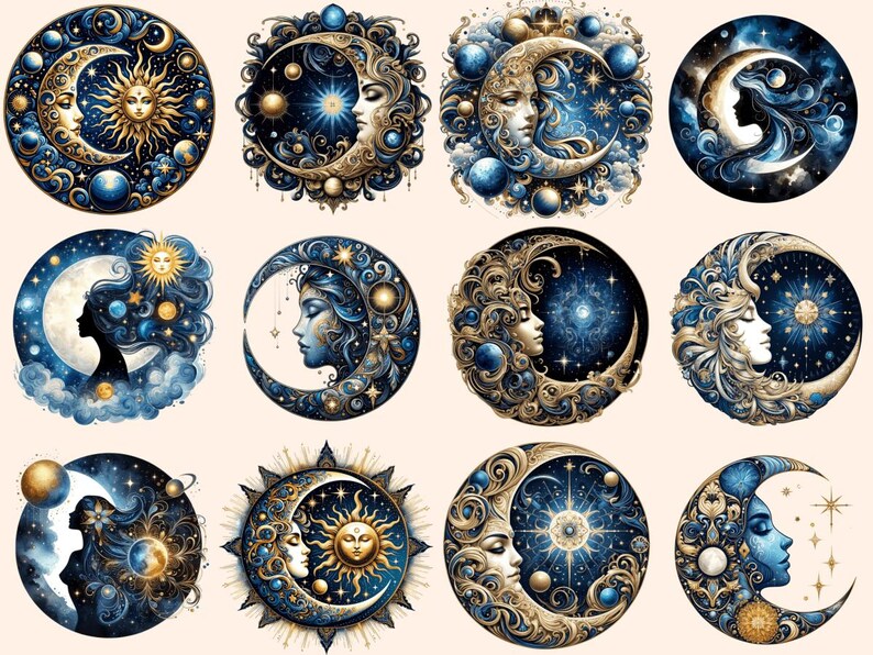 Mystical Moons Clipart autopost Cute moon art Digital moon art - WondersArtist