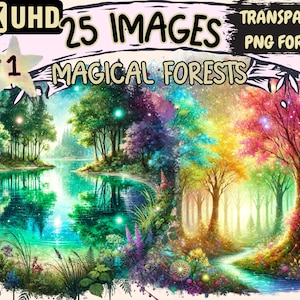Magical Forests Clipart - 25 PNG Enchanting Forest Graphics, Whimsical Printables, Instant Digital Download, Unlimited Commercial Use Crafts
