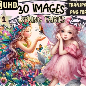 Spring Fairies Clipart - 30 PNG Enchanting Spring Fairy Graphics, Whimsical Printables, Instant Digital Download, Unlimited Commercial Use