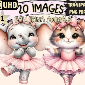 Ballerina Animals Clipart Bundle - 20 PNG Cute Dancing Animal Graphics, Ballet Printables, Instant Digital Download,Unlimited Commercial Use