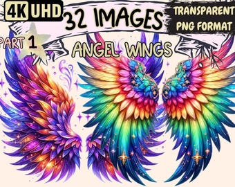 Angel Wings Clipart – 32 Elegant PNG Graphics, Celestial Designs (Digital Download)