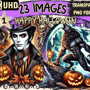 Halloween Clipart – 23 Spooky PNG Illustrations (Digital Download)