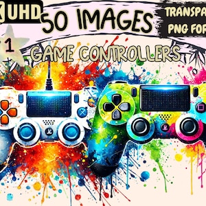 Game Controllers Clipart - 50 PNG Vibrant Controller Graphics, Gaming Printables, Instant Digital Download, Unlimited Commercial Use Crafts