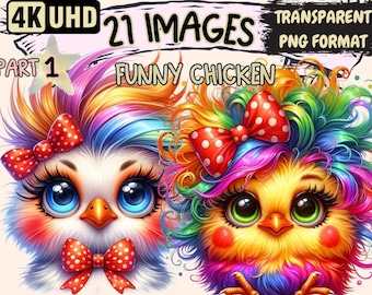 Funny Chicken Clipart – 21 Humorous PNG Graphics (Digital Download)