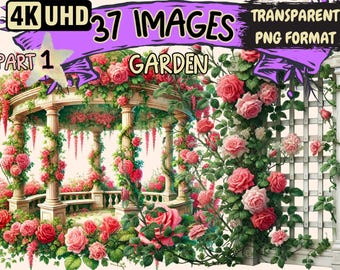 Botanical Flower Garden Clipart - 37 PNG Illustrations (Digital Download)