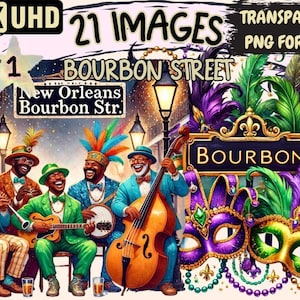 Bourbon Street Clipart – New Orleans Jazz, 21 PNG Illustrations (Digital Download)
