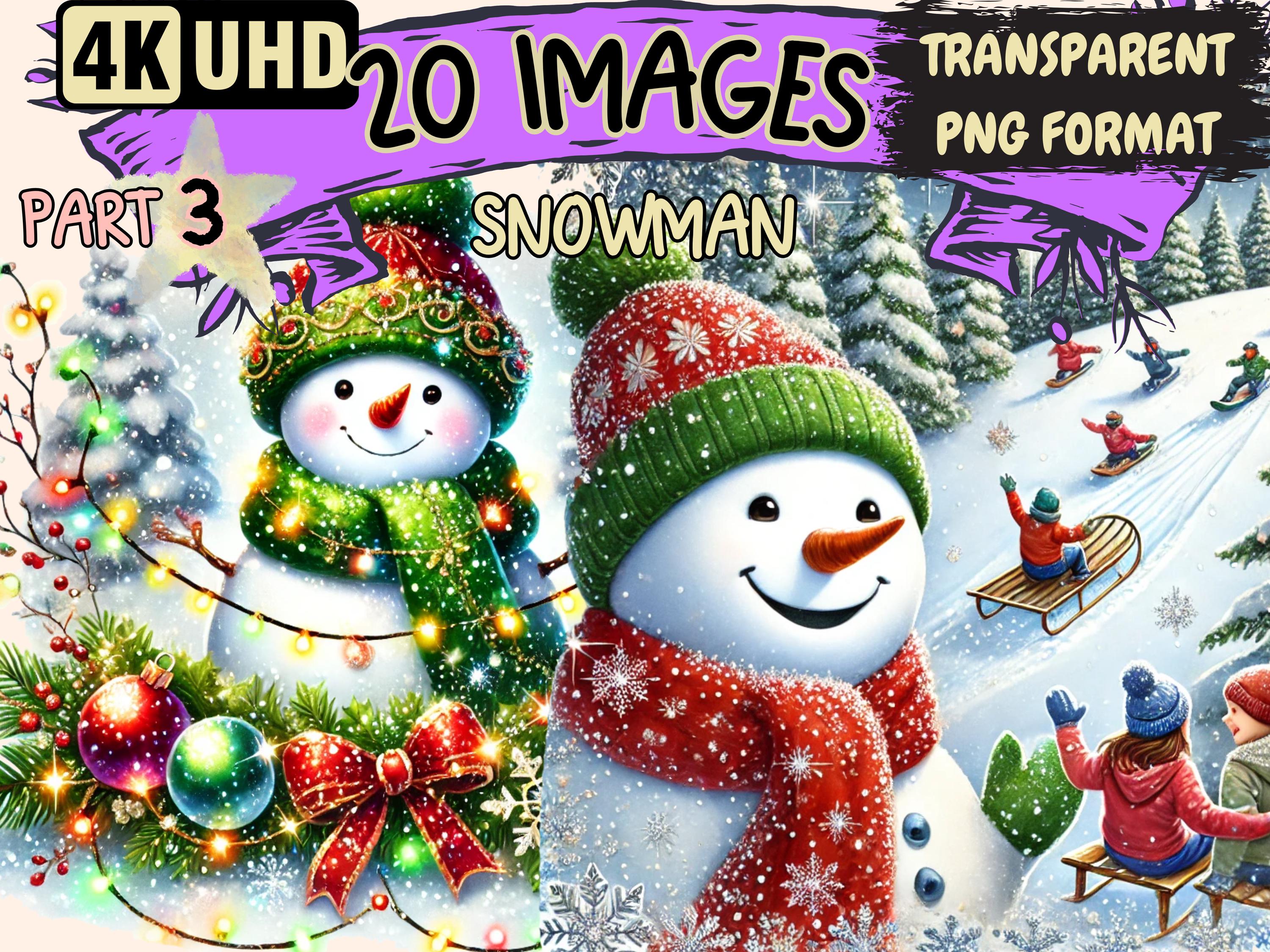 Snowman (P3) Clipart - 20 PNG Winter Christmas Snowman Illustrations, Holiday Art, Instant Digital Download, Unlimited Commercial Use Crafts