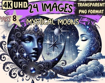 Mystical Moon Clipart – 24 PNG Celestial Graphics (Digital Download)
