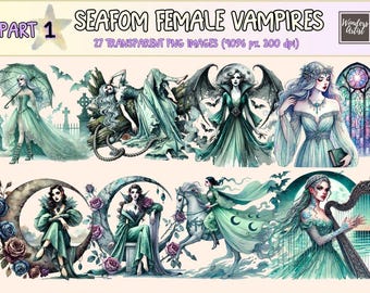 Seafoam Vampire Clipart – 27 Gothic PNG Graphics (Digital Download)