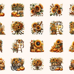 Sunflower Harvest Clipart All Bundles Clipart Line Art - WondersArtist