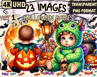 Halloween Babies Clipart – 23 Spooky PNG Illustrations (Digital Download)
