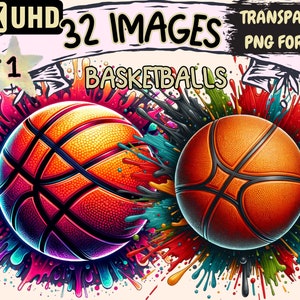 Basketball Clipart - 32 PNG Dynamic Basketball Graphics, Sports Printables, Instant Digital Download, Unlimited Commercial Use for Crafts
