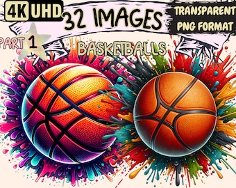 Dynamic Basketball Clipart – 32 PNG Graphics (Digital Download)