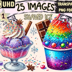 Shaved Ice Clipart - 25 PNG Frozen Treat Illustrations, Summer Dessert Art, Instant Digital Download, Unlimited Commercial Use for Crafts