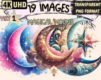 Magical Moon Clipart – 19 PNG Celestial Graphics (Digital Download)