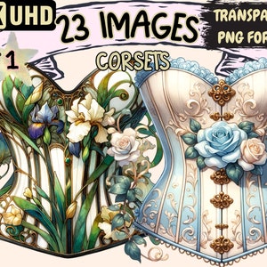 Corsets Clipart - 23 PNG Elegant Corset Graphics, Vintage Printables, Instant Digital Download, Unlimited Commercial Use for Crafts & Design