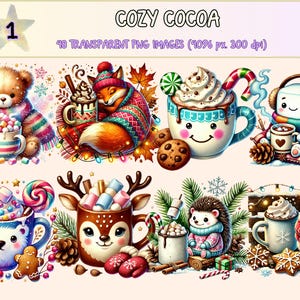 Cozy Cocoa Clipart - 48 PNG Warm Drink Graphics, Hot Chocolate Illustrations, Winter Printables, Instant Digital Download, Commercial Use