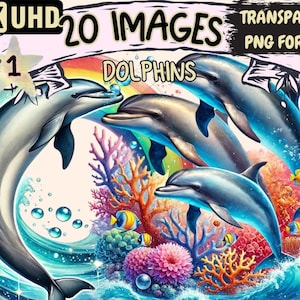 Dolphin Clipart – 20 Ocean-Themed PNG Illustrations, Commercial Use (Digital Download)