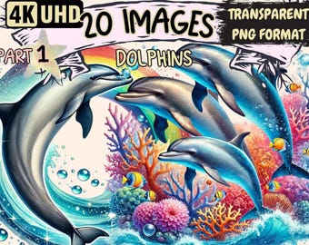 Dolphin Clipart – 20 Ocean-Themed PNG Illustrations, Commercial Use (Digital Download)