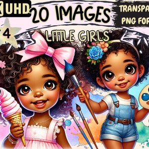 Little Girls (P4) Clipart - 20 PNG Cute Black Skin Girl Graphics, African-American Girls, Instant Digital Download, Unlimited Commercial Use