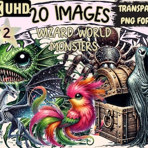 Wizard World Monsters (P2) Clipart - 20 PNG Magical Illustrations, Fantasy Art, Instant Digital Download,Unlimited Commercial Use Crafts