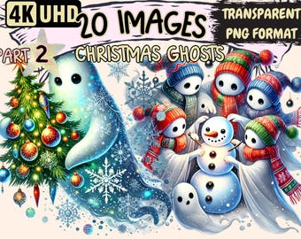 Christmas Ghosts Clipart – 20 Festive Holiday PNG Illustrations (Digital Download)