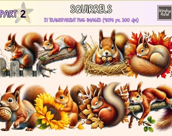 Watercolor Squirrel Clipart – Woodland Animal PNG Graphics (Digital Download)