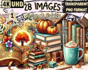 Autumn Books Clipart – 28 Cozy Fall Reading PNG Illustrations (Digital Download)