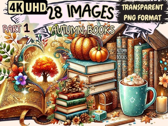 Autumn Books Clipart – 28 Cozy Fall Reading PNG Illustrations (Digital Download)