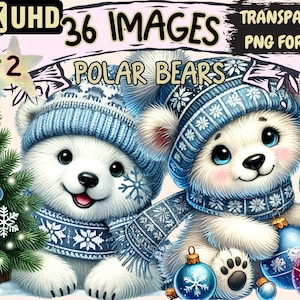 Polar Bears (P2) Clipart - 36 PNG Adorable Bear Graphics, Arctic Printables, Instant Digital Download, Unlimited Commercial Use for Crafts