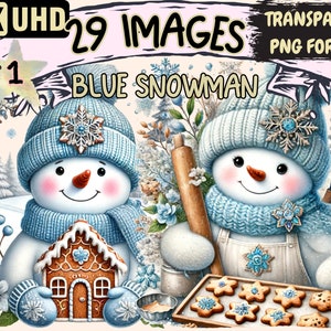 Blue Snowman Clipart - 29 PNG Festive Snowman Graphics, Winter Printables, Instant Digital Download, Unlimited Commercial Use for Crafts