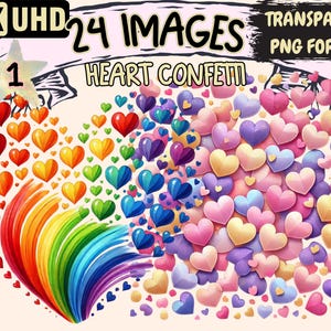 Heart Confetti Clipart - 24 PNG Heart-Shaped Confetti Illustrations, Romantic Love Art, Instant Digital Download, Unlimited Commercial Use