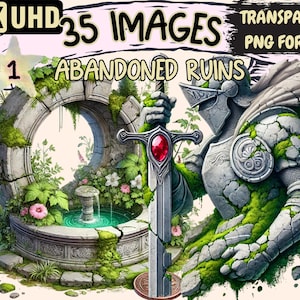 Abandoned Ruins Clipart - 35 PNG Mysterious Ruin Graphics, Ancient Architecture Printables,Instant Digital Download,Unlimited Commercial Use