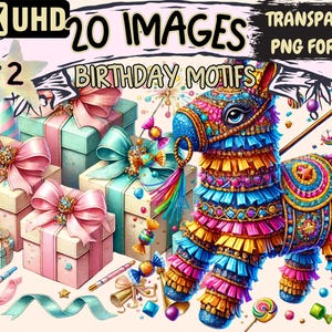 Birthday Motifs (P2) Clipart - 20 PNG Joy Celebration Illustrations, Party Art, Instant Digital Download, Unlimited Commercial Use Crafts
