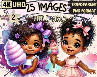 Black Girl Clipart – 25 PNG Graphics, Commercial Use (Digital Download)