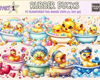 Rubber Ducks Clipart - 92 PNG Cute Colorful Duck Graphics, Fun Bath Bubble Toy Printables, Instant Digital Download,Unlimited Commercial Use